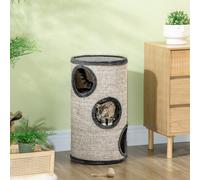 PawHut Tonneau à gratter pour chat, tour à griffer en sisal à 3 niveaux recouvert de peluche, Ø 38 x 70 cm, gris clair