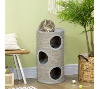 PawHut Tonneau à gratter pour chat, tour à griffer en sisal à 3 niveaux recouvert de peluche, Ø 38 x 70 cm, gris