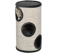 PawHut Tonneau à gratter pour Chat, Tour à griffer en sisal, Arbre à Chat à 3 Niveaux recouvert de Peluche, Ø 38 x 70 cm, Gris Clair