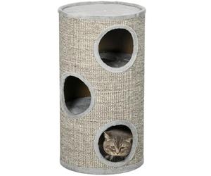 PawHut Tonneau à gratter pour Chat, Tour à griffer en sisal, Arbre à Chat à 3 Niveaux recouvert de Peluche, Ø 38 x 70 cm, Gris