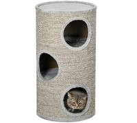 PawHut Tonneau à Gratter pour Chat Tour Griffoir 3 Niveaux Gris