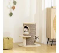PawHut Tonneau à gratter tour à griffer pour chat 2 niveaux avec plate-forme parfait pour griffes & jeu 60 x 60 x 61 cm beige