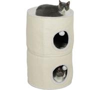 PawHut Tonneau à griffer, 69 cm de haut Tonneau pour chats avec 2 grottes, balle de jeu, arbre à chat divisible, tour pour chats jusqu'à 5 kg, blanc crème