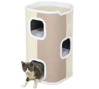PawHut Tonneau à griffer 74cm 3 étages pour Petits Chats Beige+Blanc | Tonneau à chat avec coussin, bord en peluche, grotte à chat, poteau à griffer