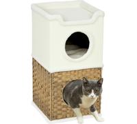 PawHut Tonneau à griffer 75,5 cm Haut Tonneau à chat à trois étages avec bord en peluche, coussin, niche pour chat, arbre à chat pour chats de taille moyenne, blanc crème