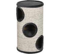 PawHut Tonneau à griffer, hauteur 70 cm, tonneau de jeu pour chats, 3 niveaux, arbre à chat avec 3 cavités, arbre à chat, tour à griffer en sisal, meuble pour chats, peluche, gris clair