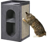 PawHut Tonneau à griffer, hauteur 81 cm, arbre à chat avec 2 grottes, tour à griffer avec planche à griffer, tour pour chats avec 2 niveaux, tonneau pour chats jusqu'à 6 kg, gris foncé