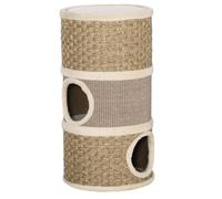 PawHut tonneau à gratter pour Chat Arbre à Chat sisal Naturel et herbiers Marins recouvert de Peluche 37,5 x 37,5 x 70 cm Kaki et Marron