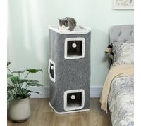PawHut Tour pour chat 4 niveaux, arbre à chat stable boules de jeu plateforme supérieure bord en peluche, 41x 41 x 100 cm, gris