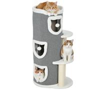 PawHut Tour pour Chat à 4 Niveaux, 101cm, Arbre à Chat Stable avec griffoirs en sisal et Bord en Peluche, 2 Plateformes, lit supérieur, pour Petits et Grands Chats, Parfait pour Griffes & Jeu, Gris