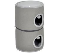 Pawhut Tour pour Chat modulable, tonneau griffoir Chat avec Fermeture éclair séparable 3 Niveaux, Deux balles, Grotte pour cachette, Hauteur 69 cm, Gris