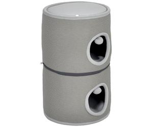 Pawhut Tour pour Chat modulable, tonneau griffoir Chat avec Fermeture éclair séparable 3 Niveaux, Deux balles, Grotte pour cachette, Hauteur 69 cm, Gris