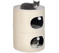 Pawhut Tour pour Chat modulable tonneau griffoir Chat avec Fermeture éclair séparable 3 Niveaux, Tapis de grattage en sisal, Deux balles, Grotte pour cachette, Hauteur 69 cm, Blanc crème
