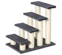 PawHut Trepied pour Animaux d'escalier pour Chat et Chien 4 marches Escalier en Peluche Gris 60 x 40,5 x 59 cm