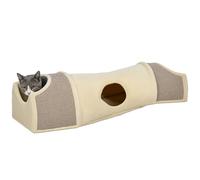 PawHut Tunnel pour Chat avec 2 niches en sisal et Trous de Porte, Jeu pour Chat Moins de 6 kg, adapté à l’intérieur, 107 x 38 x 29 cm, Beige