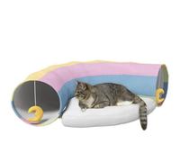 PawHut Tunnel pour Chat avec Jeu, Coussin, Tunnel de Jeu Pliable en Polyester, Design combiné, pour Chats, rongeurs, Petits Animaux, Multicolore, 105 x 65 x 28 cm