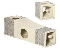 PawHut Tunnel pour chat intérieur – 2 niches, entrées multiples, balle suspendue, sisal – Crème