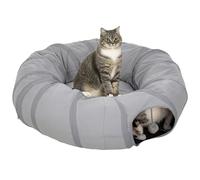 PawHut Tunnel pour Chat intérieur, Rond Tunnel avec lit Pliable avec Coussin, Trous pour balles et Judas, en Tissu suède Doux, Jeux interactifs pour Chatons, Chiots, Lapins et Petits Animaux, Gris