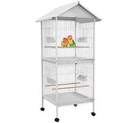 PawHut Volière Cage à Oiseaux sur roulettes Design Maison Portes Blanc