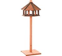 PawHut volière en bois mangeoire pour oiseaux mangeoire d'oiseaux de table stand de jeu avec toit imperméable pour l'extérieur Nature Ø52 x 130H cm