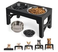 PAWISE Gamelle surélevée pour chien, 5 hauteurs réglables, gamelles surélevées pour chien avec 2 gamelles en acier inoxydable de 1200 ml et 1 gamelle à alimentation lente, station d'alimentation pour