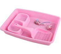 PAWISE Lot de 4 Accessoires pour Chat avec bac à litière, Pelle à litière, Bol et Jouet pour Chaton, 36,8 x 26,7 cm, Rose