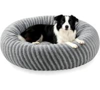 Pawk Panier Chien Rond, Panier Chat Donut Confortable, Lit Chien Lavable avec Fond Antidérapant, Paniers pour Chiens et Chats en Peluche Lmitation Lapin & Polaire Teddy, ø76 cm, Gris