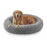 Pawk Panier Chien XXL Rond, Panier Chat Donut Confortable, Lit Chien Lavable avec Fond Antidérapant, Paniers pour Chiens et Chats en Peluche Lmitation Lapin & Polaire Teddy, ø91 cm, Gris