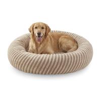 Pawk Panier Chien XXL Rond, Panier Chat Donut Confortable, Lit Chien Lavable avec Fond Antidérapant, Paniers pour Chiens et Chats en Peluche Lmitation Lapin & Polaire Teddy, ø91 cm, Marron