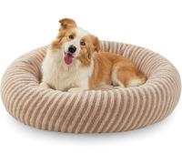 Pawk Panier Petit Chien Rond, Panier Chat Donut Confortable, Lit Chien Lavable avec Fond Antidérapant, Paniers pour Chiens et Chats en Peluche Lmitation Lapin & Polaire Teddy, ø58 cm, Marron