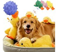 Pawlove - Lot de 2 canards apaisants pour chien, jouet apaisant avec son charlatan, pour voyage, plage, parc, cour, chambre à coucher (jaune, taille M (32 x 28 cm)