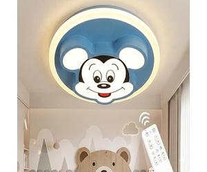 PAWLUN Plafonnier LED Enfant 50 cm avec Télécommande, Lustre Chambre Bébé/Fille/Garçon, 3 Températures 3000K/4000K/6000K, Design Souris Mignon, Mode Nuit, Protection Yeux Flicker-Free, Couleur Bleu