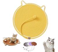 Pawmingle Cat Scratching Carpet Mat with Ball Toy - Natural Cotton Rope Dual Cat Scratch Pad for Couch & Wall Mount, Round Thick Non-Slip Bed Furniture Protector, Indoor Interactive Chew Rope Mat