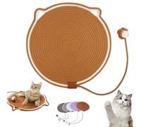 Pawmingle Cat Scratching Carpet Mat with Ball Toy - Natural Cotton Rope Dual Cat Scratch Pad for Couch & Wall Mount, Round Thick Non-Slip Bed Furniture Protector, Indoor Interactive Chew Rope Mat