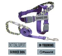 PAWORLD Ensemble harnais et laisse pour chien de soutien émotionnel avec poignée, 4 patchs réfléchissants pour marcher, s'entraîner et courir (violet, XS)