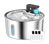 PawPoll Fontaine a Eau Chat sans Fil 3,2L avec Detecteur de Mouvement, Batterie 4200mAh, INOX Fontaine à Eau pour Chat Silencieuse avec LED, Comprend 6 Filtres +3 Éponges