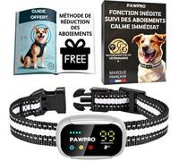PAWPRO Collier Anti Aboiement pour Chiens, 4 Modes Automatiques BIP Vibration Choc, Guide de Dressage Offert, Adapté à tous chiens