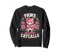 Paws Against Catcalls Chat Rose féroce Art Floral féministe Sweatshirt
