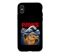 Paws Catzilla Cat vs Mouse Aquarelle Vague Japonaise Coque pour iPhone X/XS