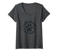 Paws Down Best Friend Dog Lover Paw T-Shirt avec Col en V, Femme, Chiné Foncé, XL