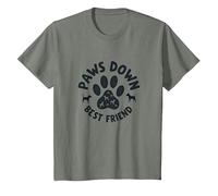Paws Down Best Friend Dog Lover Paw T-Shirt, Enfant, Vert Kaki chiné, 2 Ans