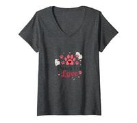 Paws for Love Pet Lovers Heartwarming T-Shirt avec Col en V, Femme, Chiné Foncé, XXL
