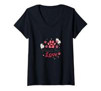 Paws for Love Pet Lovers Heartwarming T-Shirt avec Col en V, Femme, Noir, XXL