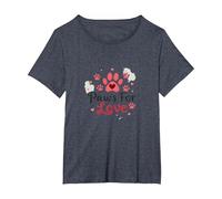 Paws for Love Pet Lovers Heartwarming T-Shirt, Femme Grandes Tailles, Bleu Chiné, 5X
