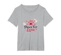 Paws for Love Pet Lovers Heartwarming T-Shirt, Femme Grandes Tailles, Gris Chiné, 3X