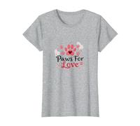 Paws for Love Pet Lovers Heartwarming T-Shirt, Femme, Gris Chiné, M