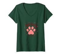 Paws-itively Amoureux des Chiens, cœur à Empreinte de Patte T-Shirt avec Col en V, Femme, Vert Forêt, L