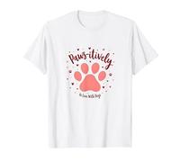 Paws-itively Amoureux des Chiens, cœur à Empreinte de Patte T-Shirt, Homme, Blanc, L