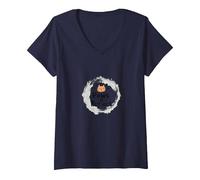 Paws & Reflect: Citation inspirante pour Les Amoureux des Chats T-Shirt avec Col en V, Femme, Bleu Marine, XXL
