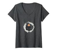 Paws & Reflect: Citation inspirante pour Les Amoureux des Chats T-Shirt avec Col en V, Femme, Chiné Foncé, M